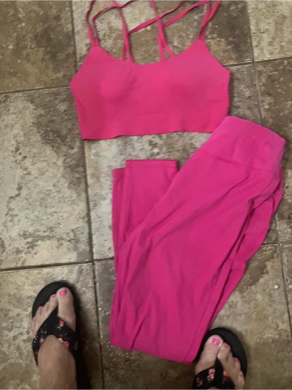 Forever 21 Hot Pink Leggings and Strappy Sports Bra Set